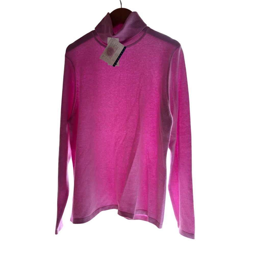 Charter Club 100% Cashmere Turtleneck Sweater Pink Crocus 2-Ply Knit‎ Large NEW